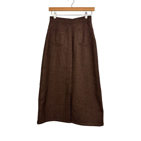 VALMAN Skirt Womens Size Medium Brown Tweed Midi ALine Button Fly Pockets - Picture 6 of 10